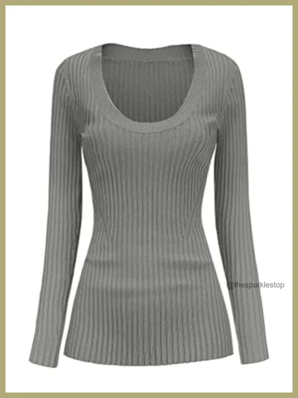 Women's Ribbed Knit Scoop Neck Long Sleeve Slim Fit Pullover Sweater Viscose